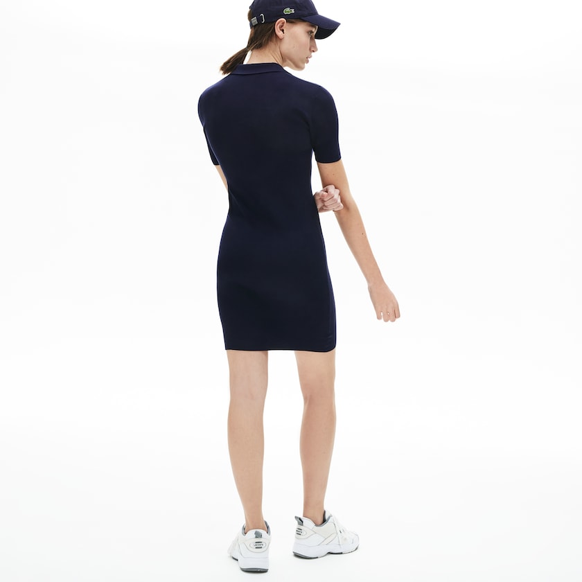 Vestido Azul Marinho Azuis Feminino Lacoste Knit Polo RZ5-66276Q4