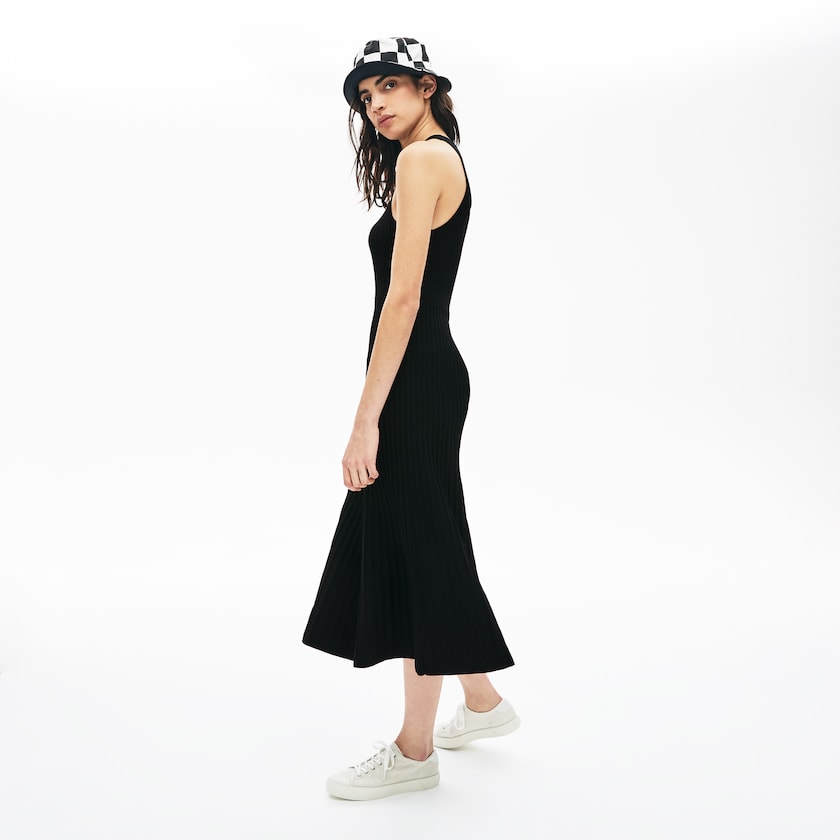 Vestido Pretas Feminino Lacoste LIVE Ribbed-Knit Long Tank PU8-21542K7
