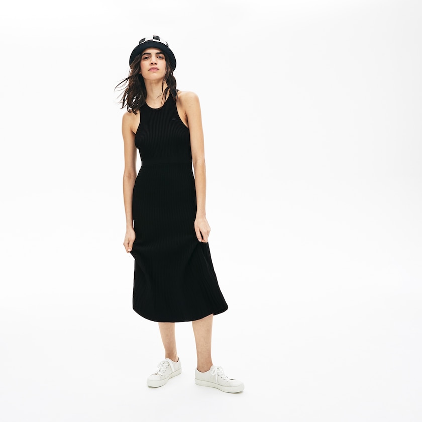 Vestido Pretas Feminino Lacoste LIVE Ribbed-Knit Long Tank PU8-21542K7