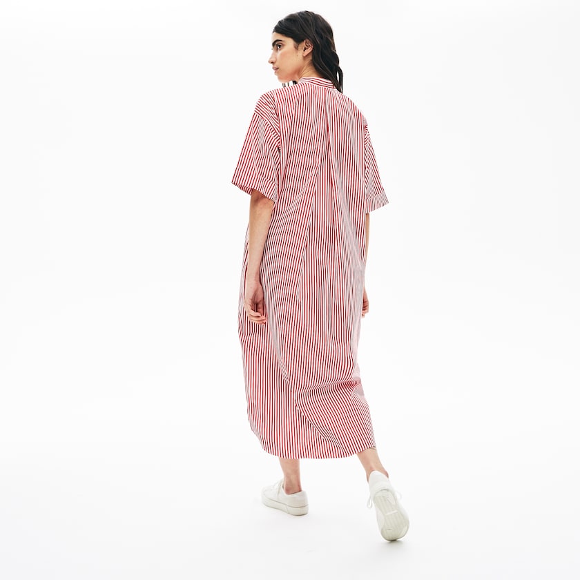 Vestido Branco Vermelhas Feminino Lacoste LIVE Striped Cotton Maxi ZG9-53015H2