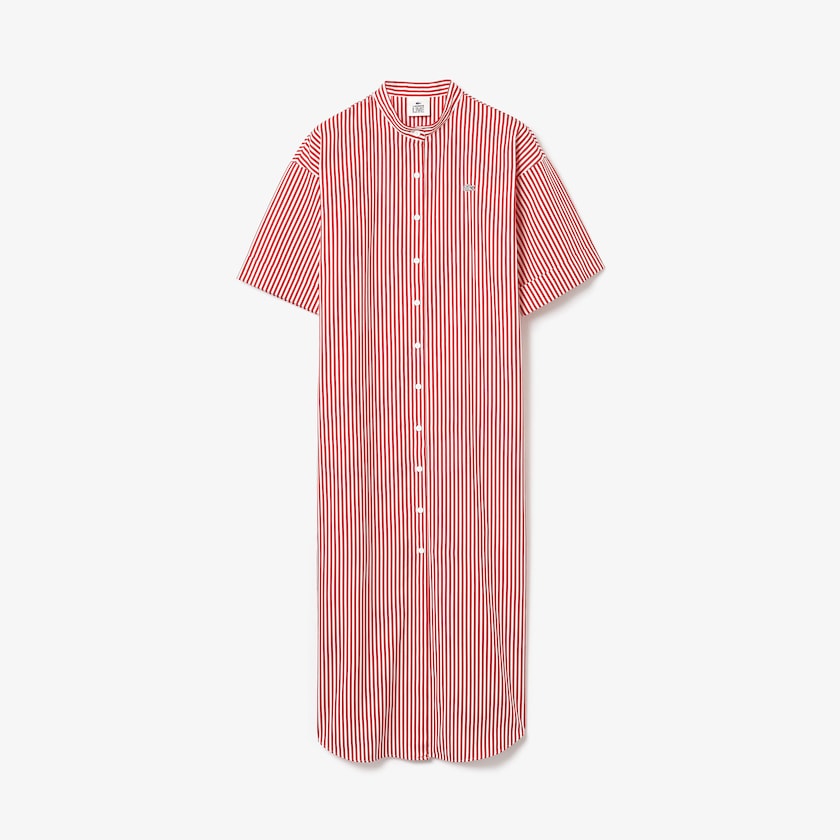 Vestido Branco Vermelhas Feminino Lacoste LIVE Striped Cotton Maxi ZG9-53015H2