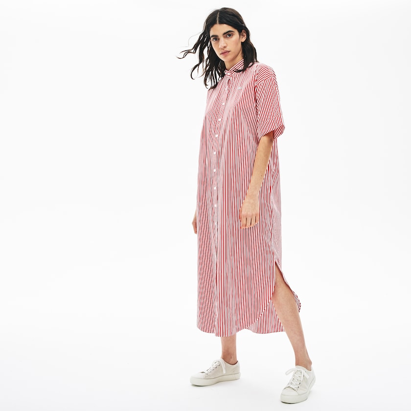 Vestido Branco Vermelhas Feminino Lacoste LIVE Striped Cotton Maxi ZG9-53015H2
