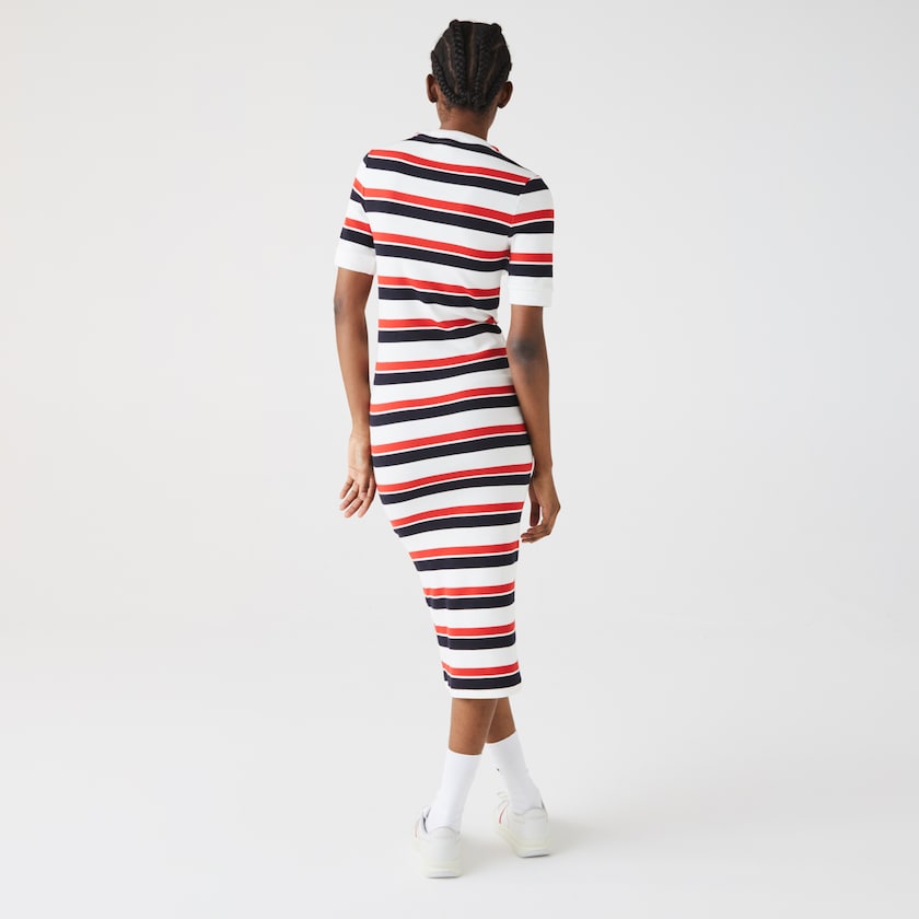 Vestido Branco Azul Marinho Azuis Vermelhas Feminino Lacoste LIVE Striped Cotton Ribbed T-Shirt KI6-85908F0