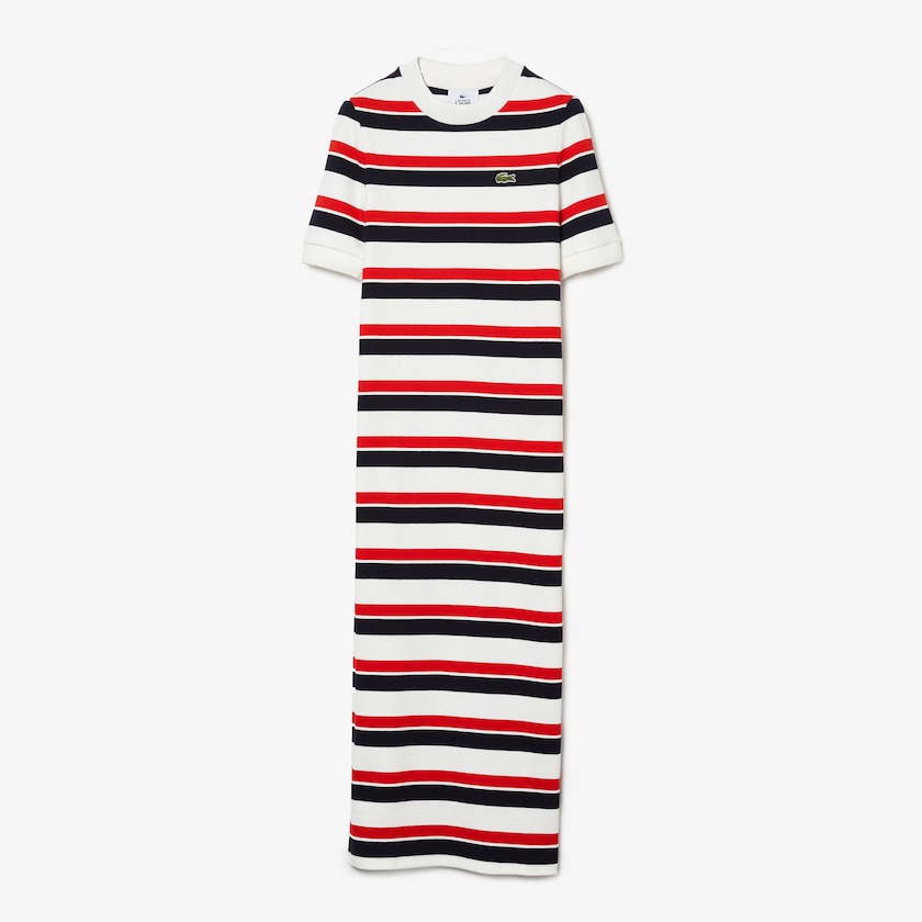 Vestido Branco Azul Marinho Azuis Vermelhas Feminino Lacoste LIVE Striped Cotton Ribbed T-Shirt KI6-85908F0