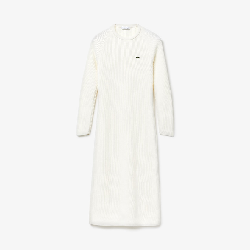 Vestido Branco Feminino Lacoste Long Ribbed Wool Blend Sweater BJ0-08260G0