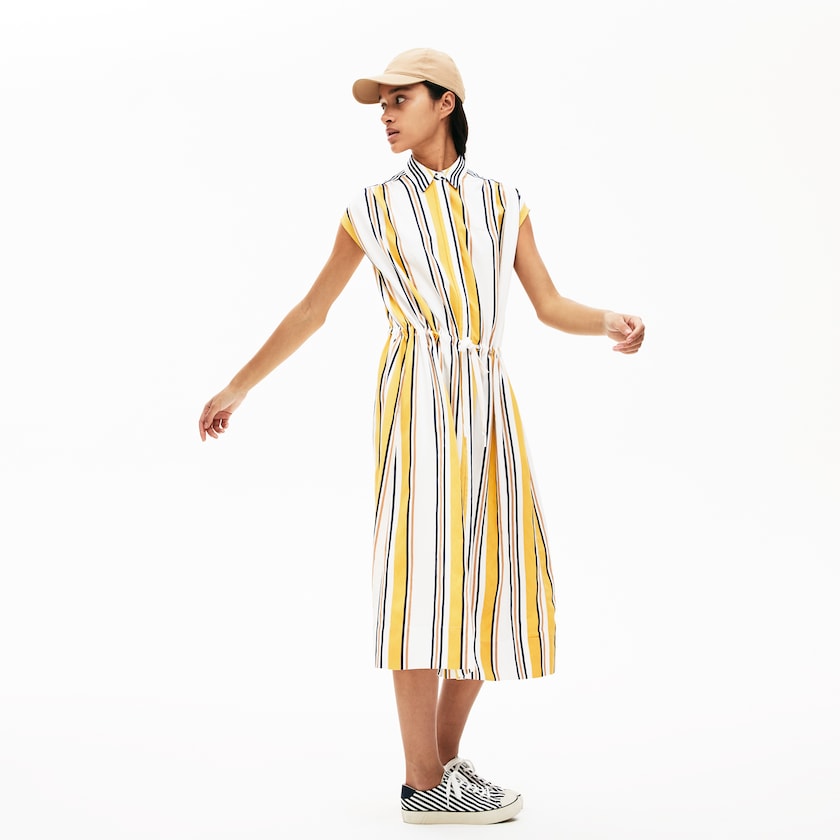 Vestido Branco Azul Marinho Azuis Amarelas Luz Marrom Feminino Lacoste Long Striped Shirtdress ZI0-38863O4