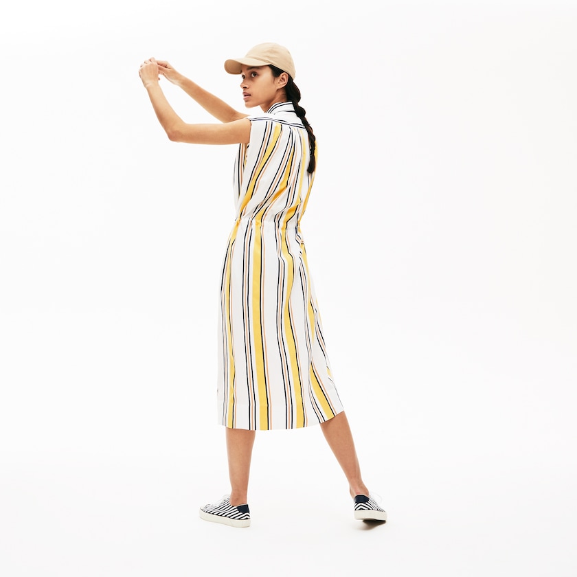 Vestido Branco Azul Marinho Azuis Amarelas Luz Marrom Feminino Lacoste Long Striped Shirtdress ZI0-38863O4
