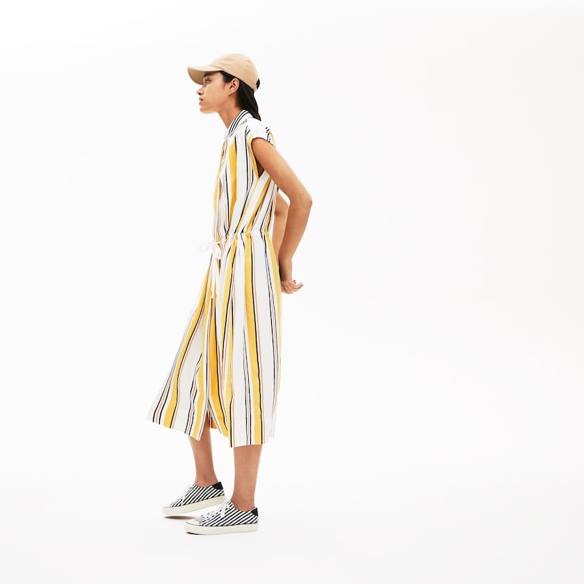 Vestido Branco Azul Marinho Azuis Amarelas Luz Marrom Feminino Lacoste Long Striped Shirtdress ZI0-38863O4