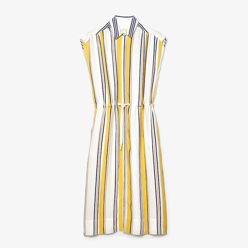 Vestido Branco Azul Marinho Azuis Amarelas Luz Marrom Feminino Lacoste Long Striped Shirtdress ZI0-38863O4