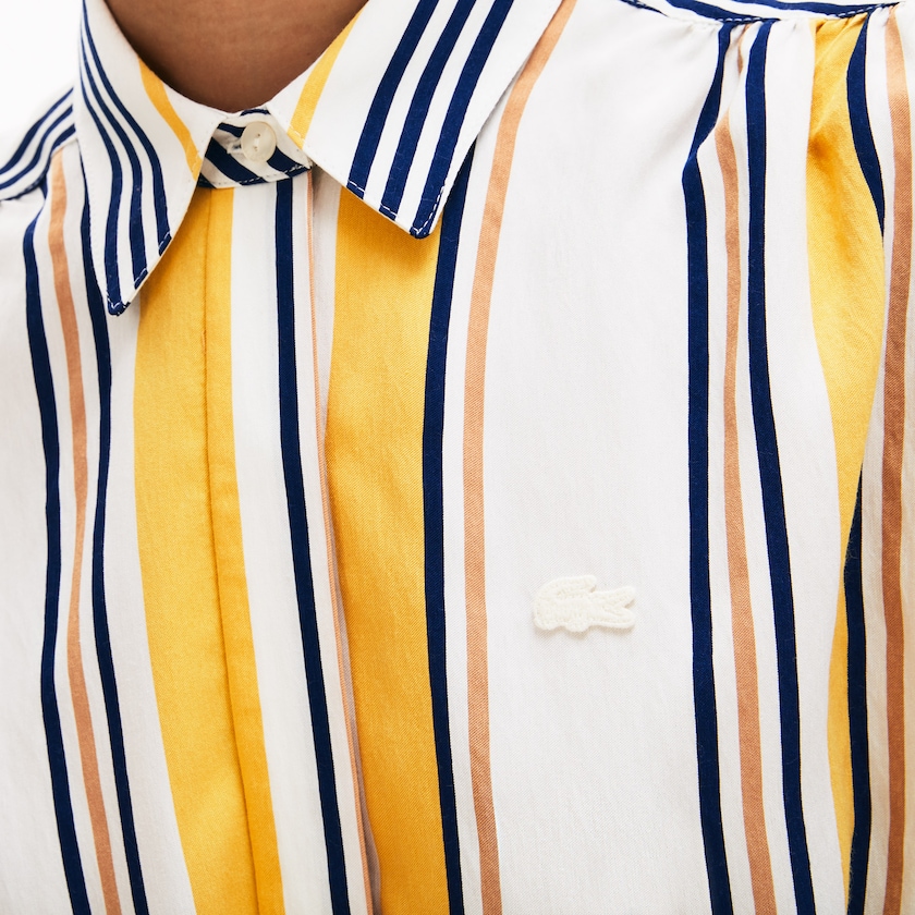 Vestido Branco Azul Marinho Azuis Amarelas Luz Marrom Feminino Lacoste Long Striped Shirtdress ZI0-38863O4