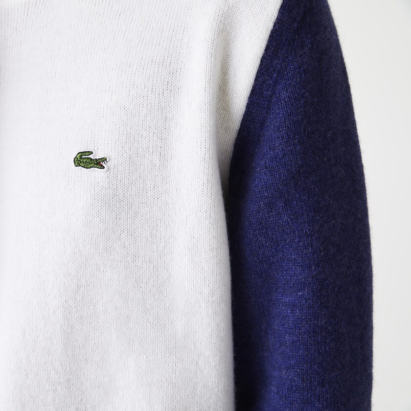 Vestido Branco Azuis Vermelhas Feminino Lacoste Made In France Tricolour Wool Sweater LD8-09330Y2