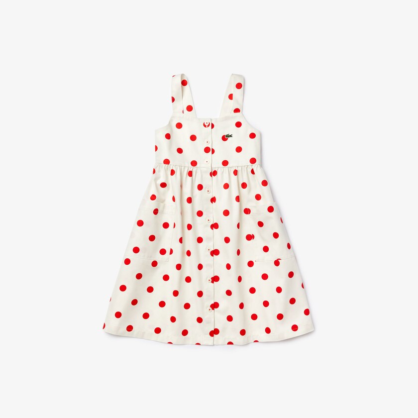 Vestido Branco Vermelhas Criança Lacoste Polka Dot Cross-back BM6-67926Y6