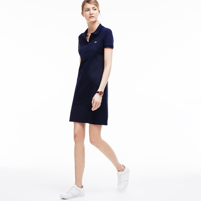 Vestido Azul Marinho Azuis Feminino Lacoste Polo in stretch mini piqué YF2-22102C9