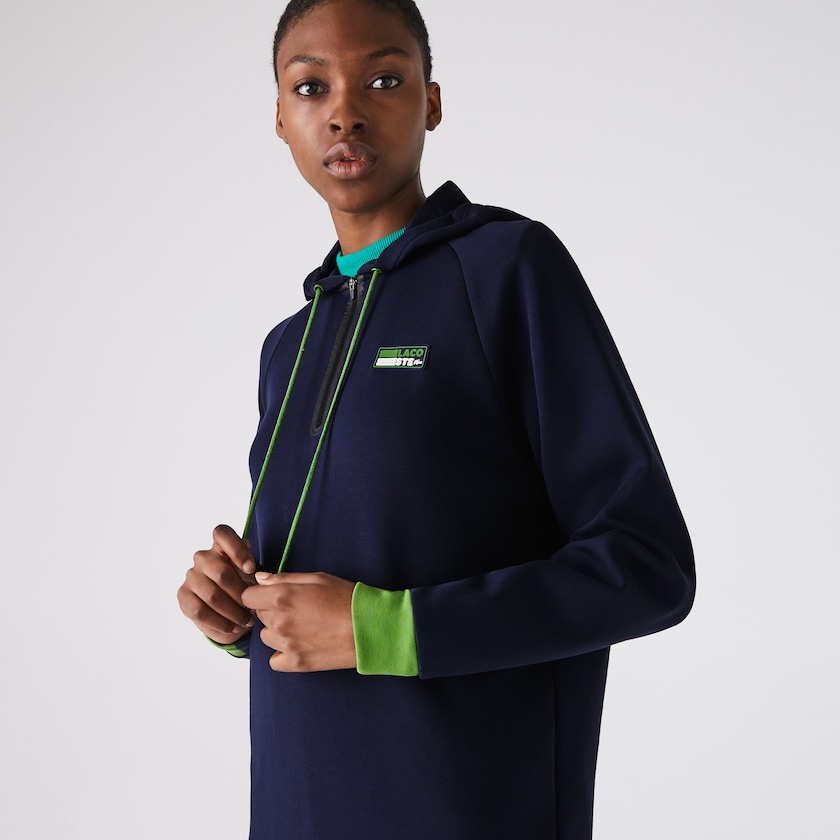 Vestido Azul Marinho Azuis Verdes Pretas Feminino Lacoste SPORT Hooded Cotton Blend Sweatshirt ZK1-89888Z0