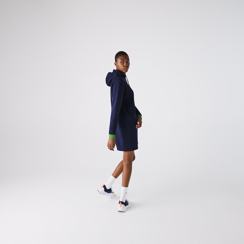 Vestido Azul Marinho Azuis Verdes Pretas Feminino Lacoste SPORT Hooded Cotton Blend Sweatshirt ZK1-89888Z0