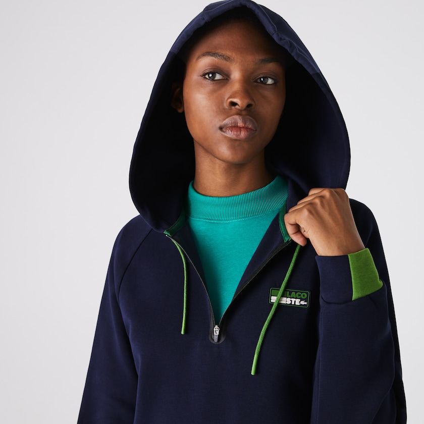 Vestido Azul Marinho Azuis Verdes Pretas Feminino Lacoste SPORT Hooded Cotton Blend Sweatshirt ZK1-89888Z0