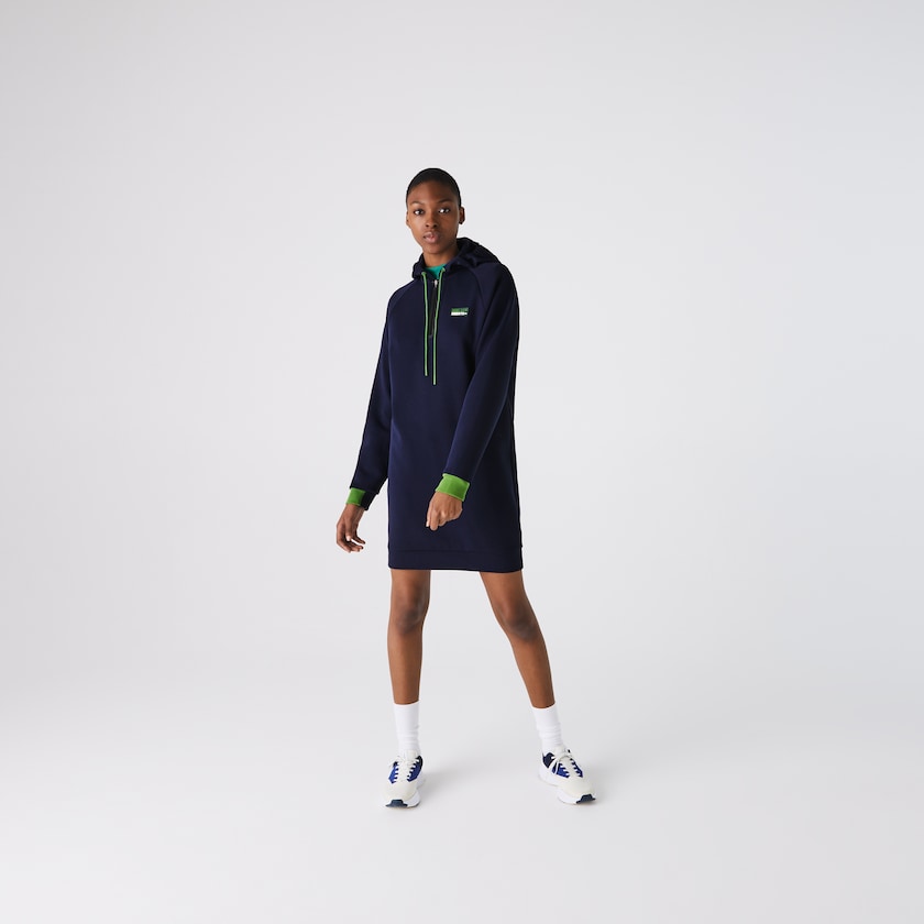 Vestido Azul Marinho Azuis Verdes Pretas Feminino Lacoste SPORT Hooded Cotton Blend Sweatshirt ZK1-89888Z0