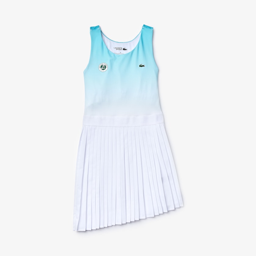 Vestido Turquesa Branco Verdes Feminino Lacoste SPORT Roland Garros Asymmetrical Pleated OV5-75577H6