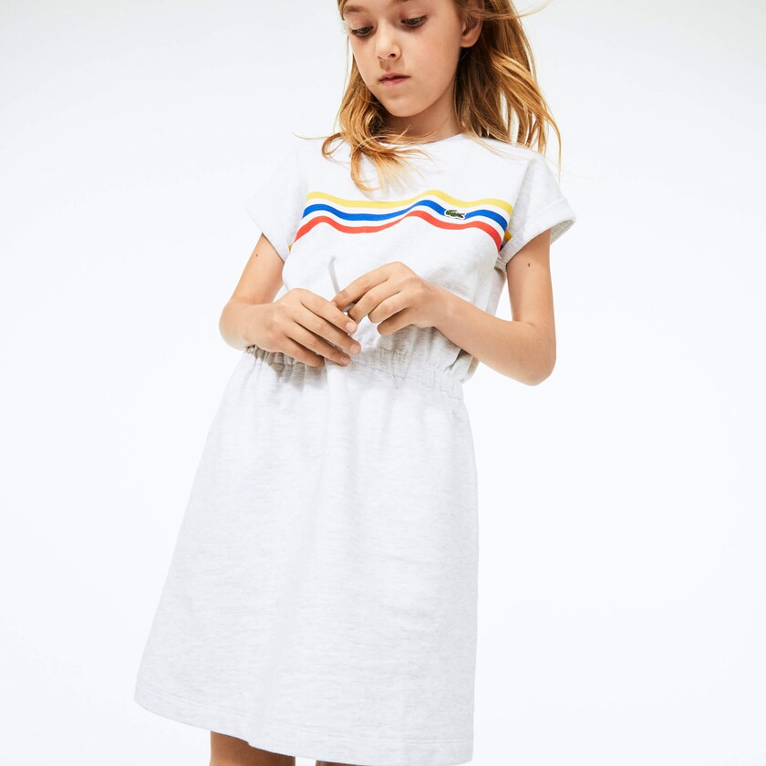 Vestido Cinzentas Criança Lacoste Tricolor Stripe Drop Shoulder SO1-09890B7