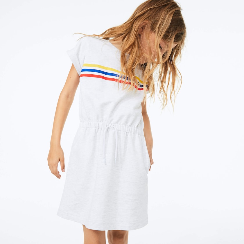 Vestido Cinzentas Criança Lacoste Tricolor Stripe Drop Shoulder SO1-09890B7