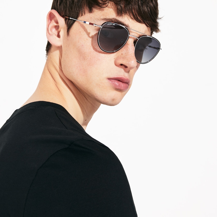 Óculos de Sol Prateadas Masculino Lacoste Oval Metal Novak Djokovic Collection AT7-41394K7